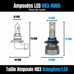 taille-ampoules-halogène-led-HB3-9005-Feux-de-route-tledcars