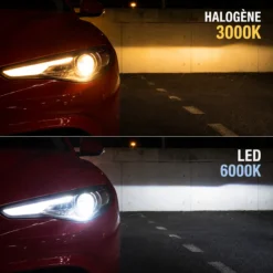 Comparaison éclairage halogène et LED sur Alfa Romeo Giulia de nuit