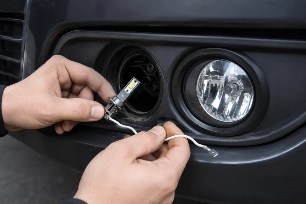 installation ampoule H3 LED antibrouillard voiture