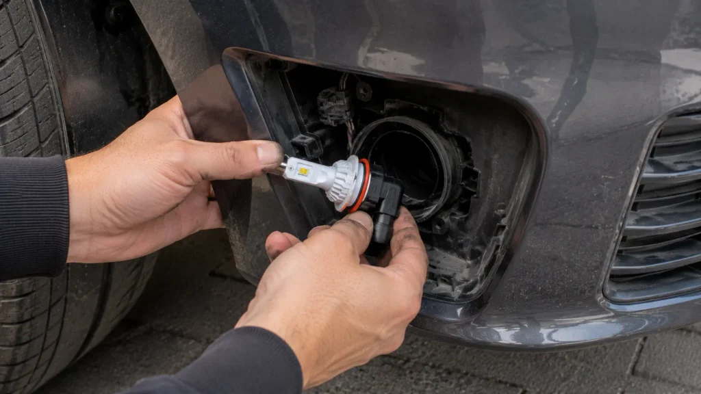 Installation ampoule H11 LED antibrouillard voiture
