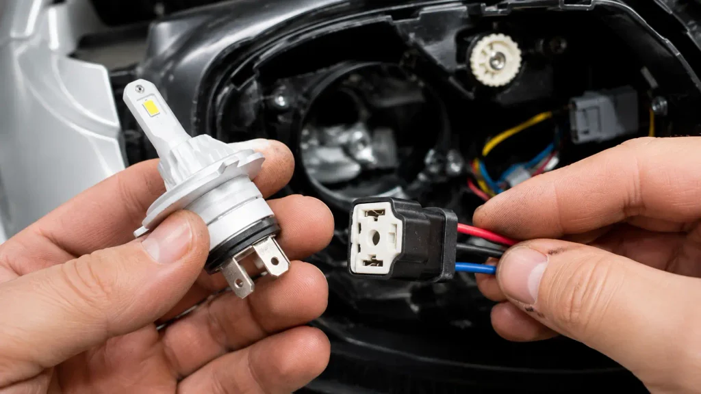Retourner le connecteur d'une LED H4 pour corriger la polarité