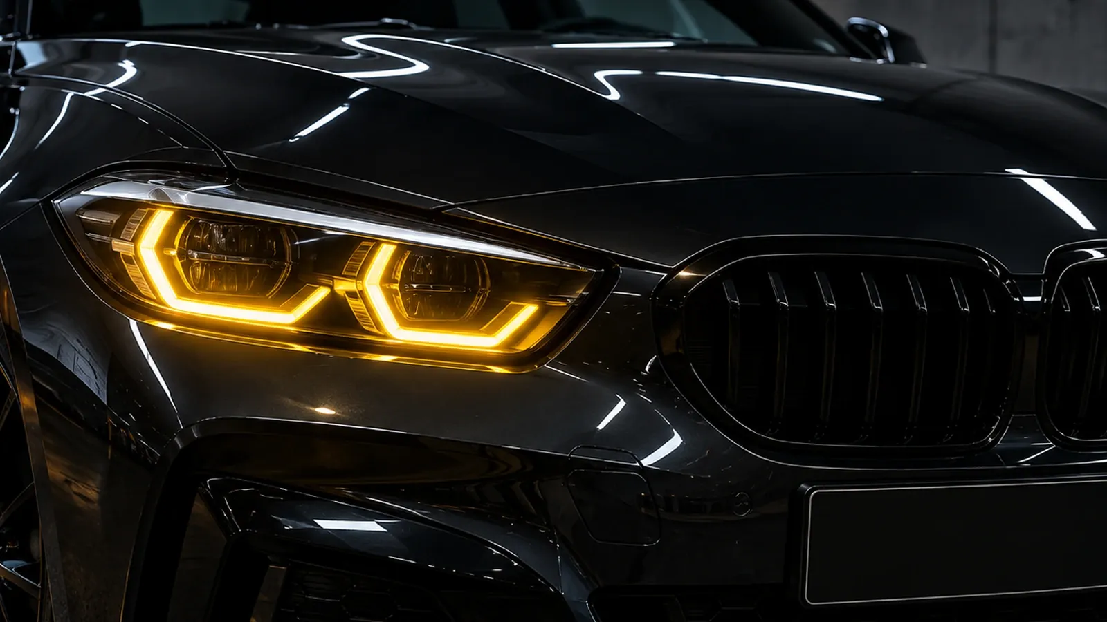 DRL jaunes style CSL allumés sur un phare de BMW (illustration)