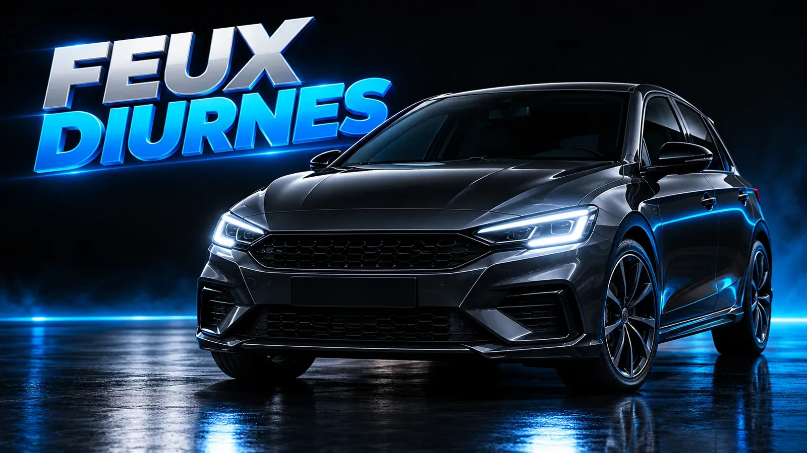 Feux diurnes LED allumés à l'avant d'une voiture moderne